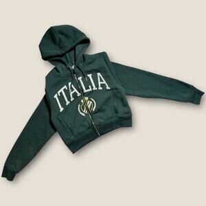 Italia Green Cropped Zip Hoodie Women’s Small Better Together Spellout Logo